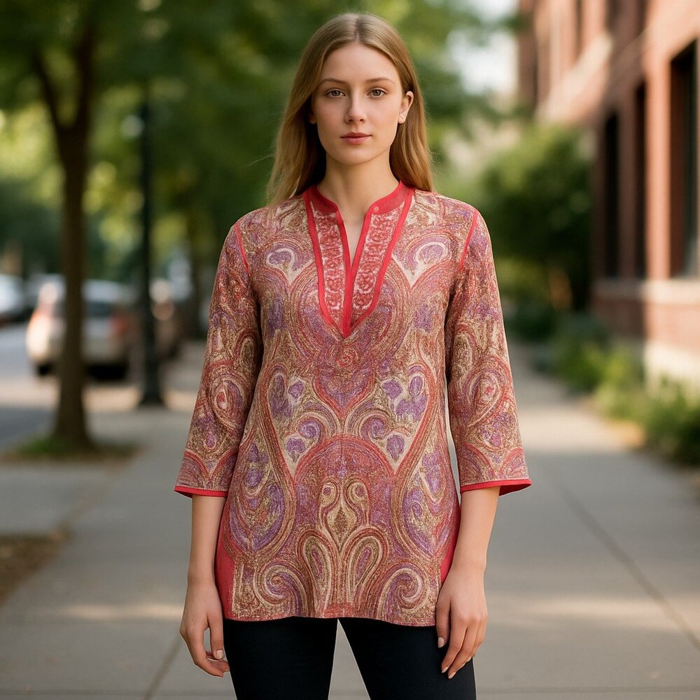 NWOT Robert Graham Paisley Embroidered Cotton Bohemian Tunic Top Small